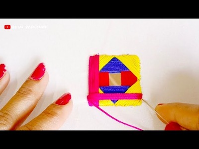 Very creative and colourful mirror work tutorial ll hand embroidery ll cotton thread ll square ll