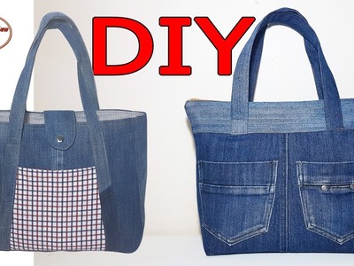 2 AMAZING IDEAS TO REPURPOSING OLD JEANS | UPCYCLING OLD JEANS INTO TOTE BAG | BAG SEWING TUTORIAL