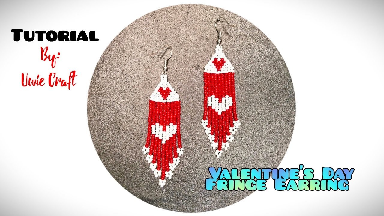 Beading Tutorial: How to Make Brick Stitch Hearts Fringe Earring.Valentine's Day Earring.DIY