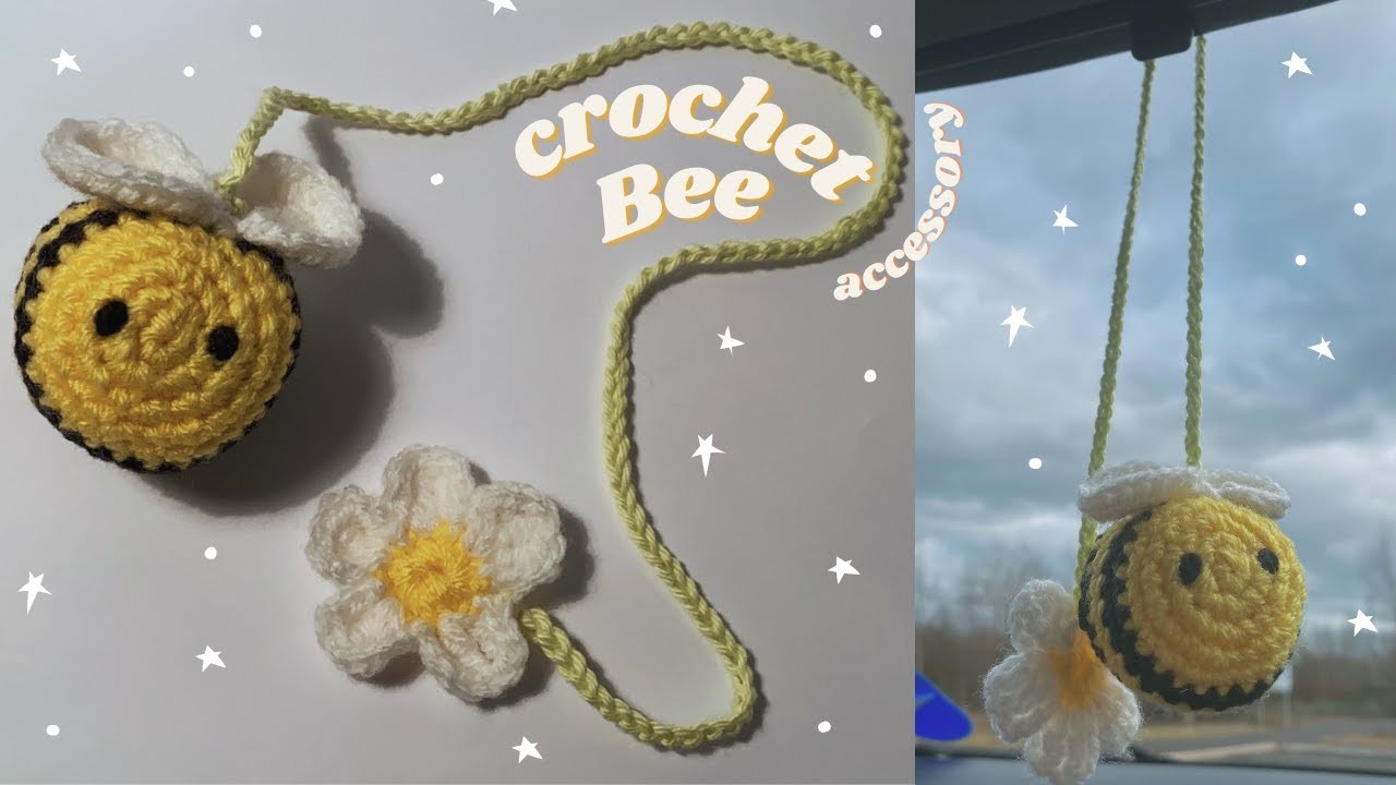 Crochet car accessory | Bee and flower | Tutorial | Beginner friendly