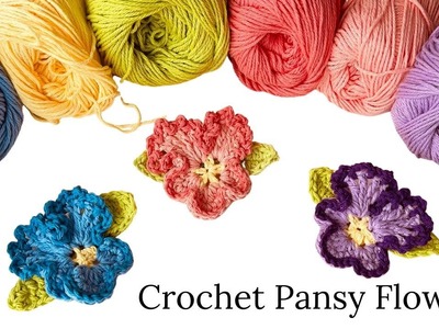 ???? Crochet EASY HOW TO Pansy Flowers PATTERN BEGINNER DIY LEFT HAND Knit Add to Hat Bag Blanket Tops