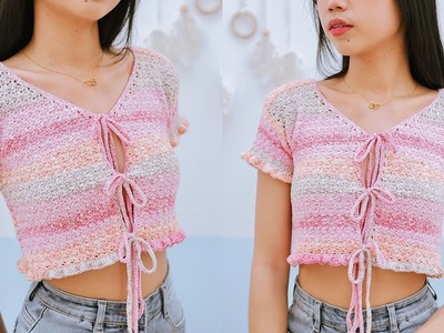 Crochet Tie Front Top Tutorial | Crochet Crop Cardigan | Chenda DIY