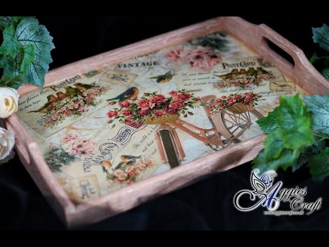 Decoupage Tutorial - Large Wooden Tray with Crackles - DIY