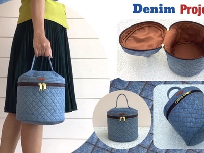 Diy a denim circle tote bag tutorial, sewing diy a denim circle tote bag patterns, denim projects