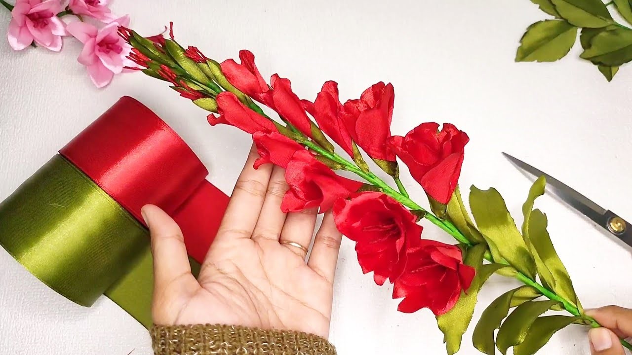 DIY | How To Make Satin Ribbon Flower | Red Flower Tutorial