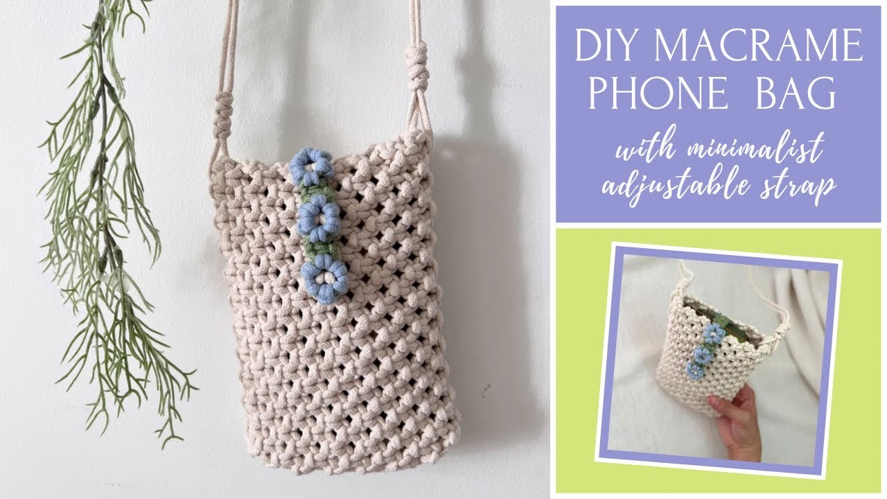 DIY Macrame Phone Bag with Minimalist Adjustable Strap | EASY Macrame Tutorial