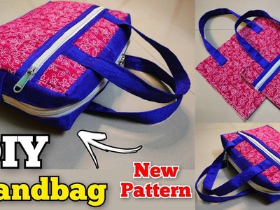 DIY Zippered Handbag with 3 Pockets| Tote bag. Shopping bag. Handbag.cloth bag cutting and stitching