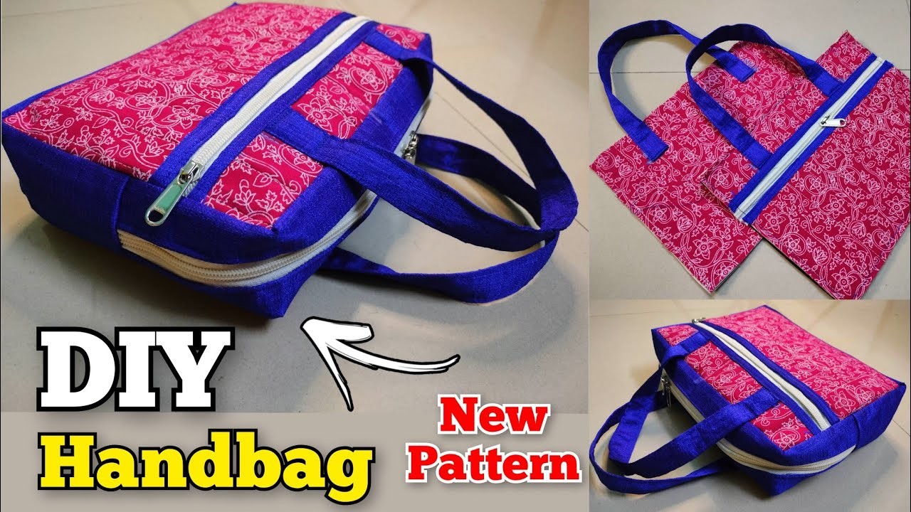 DIY Zippered Handbag with 3 Pockets| Tote bag. Shopping bag. Handbag.cloth bag cutting and stitching