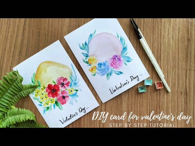 Easy Watercolour Valentines Day card tutorial for beginners. DIY greeting cards.