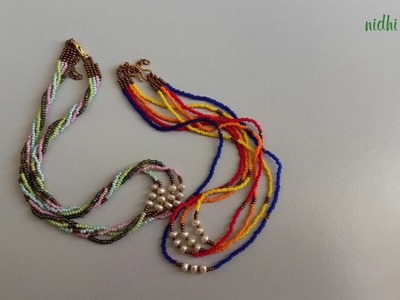 Fresh water pearls & Colourful Seed beads Multi-Strand Necklace.Step-by-step.Collar.Tutorial diy