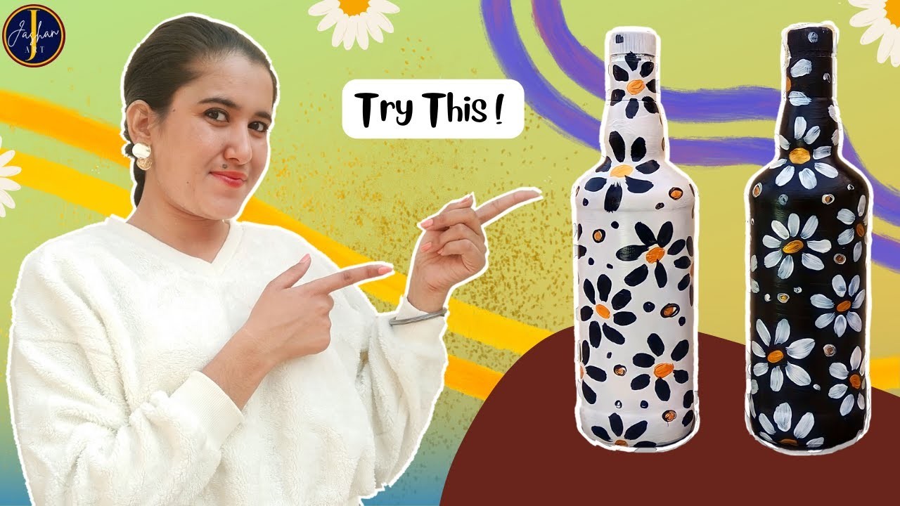 How To Paint Glass Bottle | Bottle Painting | Floral Bottle painting tutorial | Diy |  Jashan Art