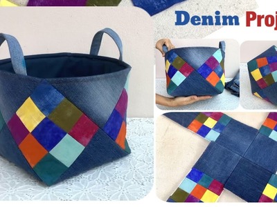 Sewing diy a fabric boxes tutorial, denim boxes patterns ,diy a medium boxes tutorial, denim project