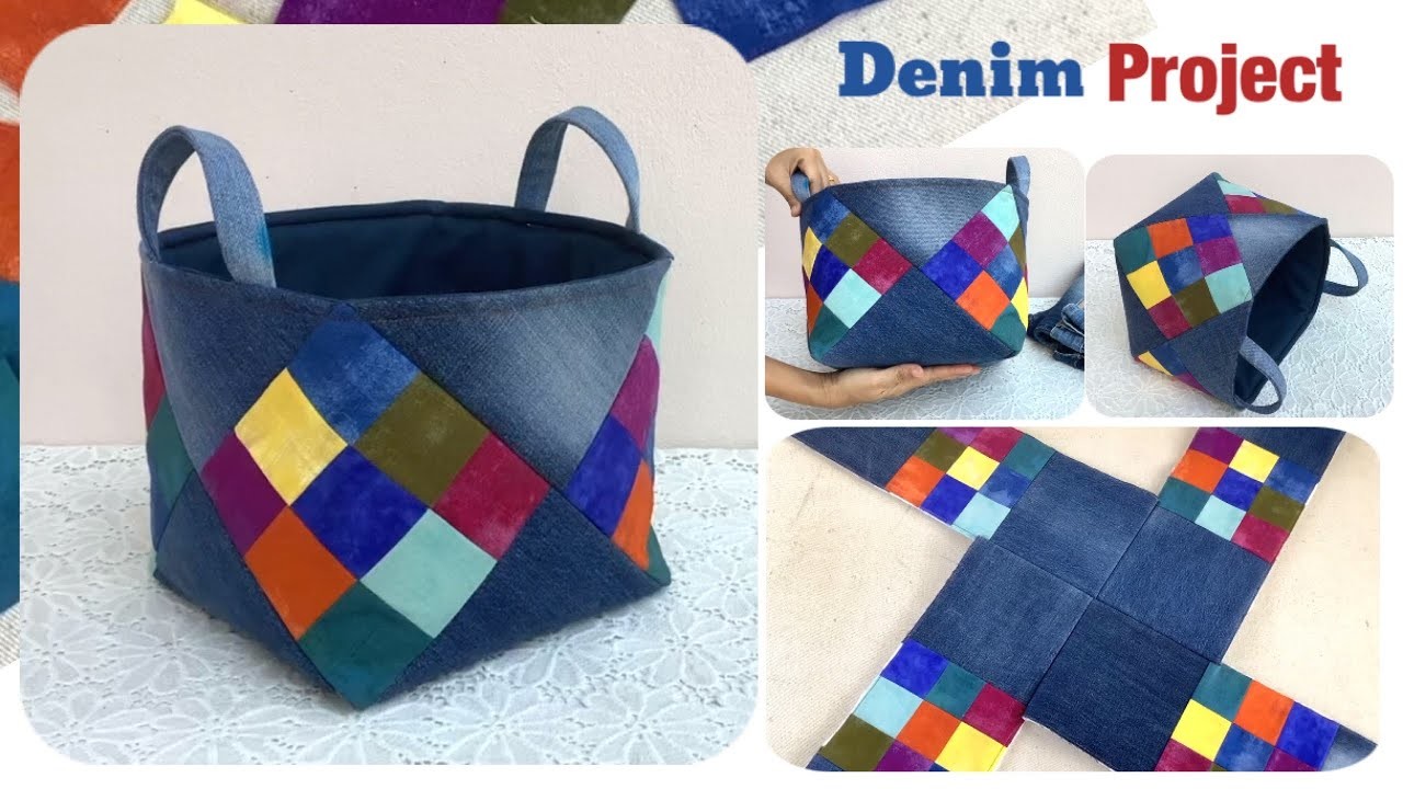Sewing diy a fabric boxes tutorial, denim boxes patterns ,diy a medium boxes tutorial, denim project