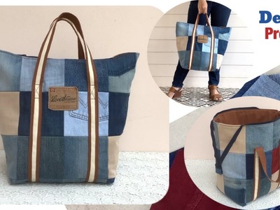 Sewing diy a open wide denim tote bag tutorial, how to sew a open wide travel bag patterns