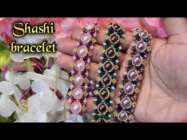 Shashi bracelet tutorial.DIY beaded bracelet with pearls and bicones.beaded jewelry making