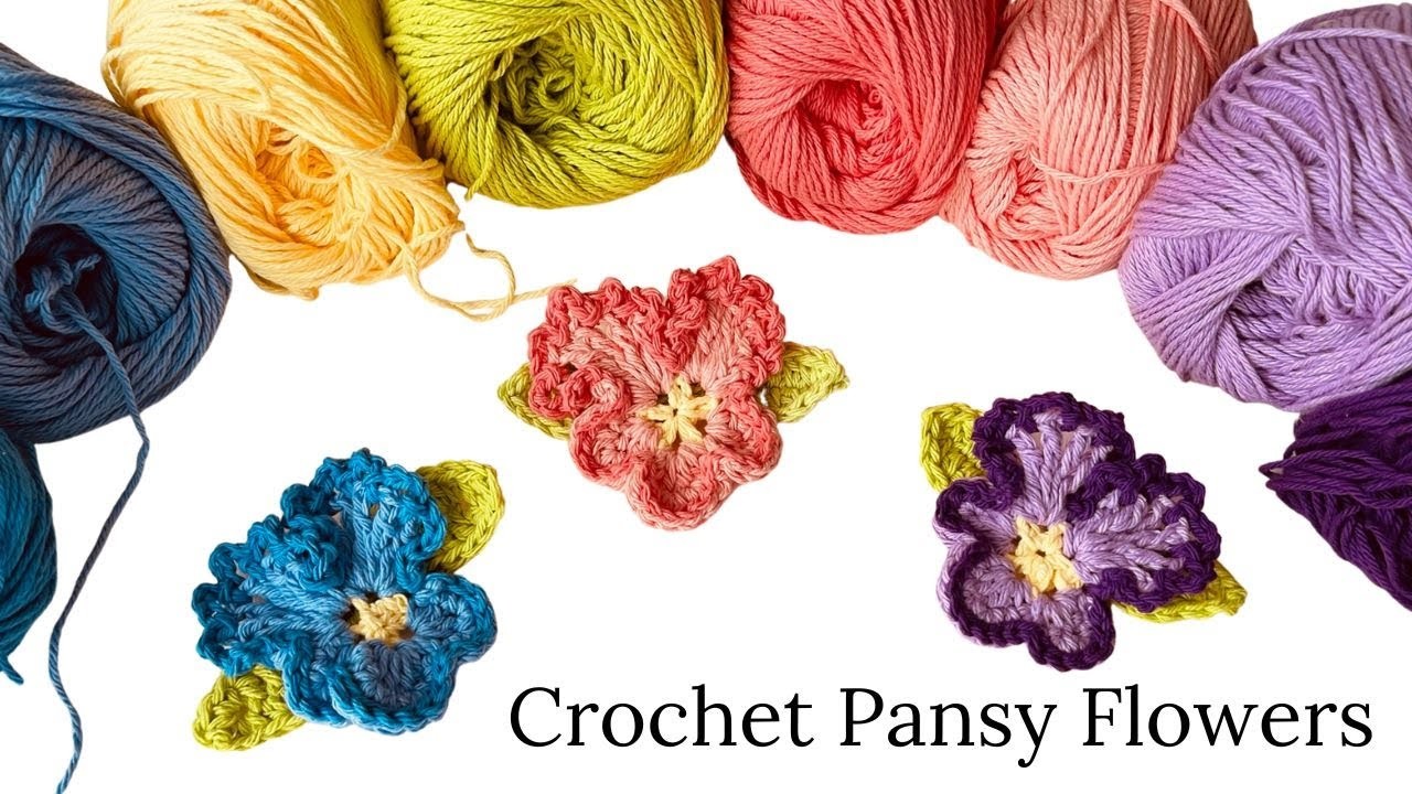 ???? Crochet EASY HOW TO Pansy Flowers PATTERN BEGINNER DIY RIGHT HAND Knit Add to Hat Bag Blanket Tops