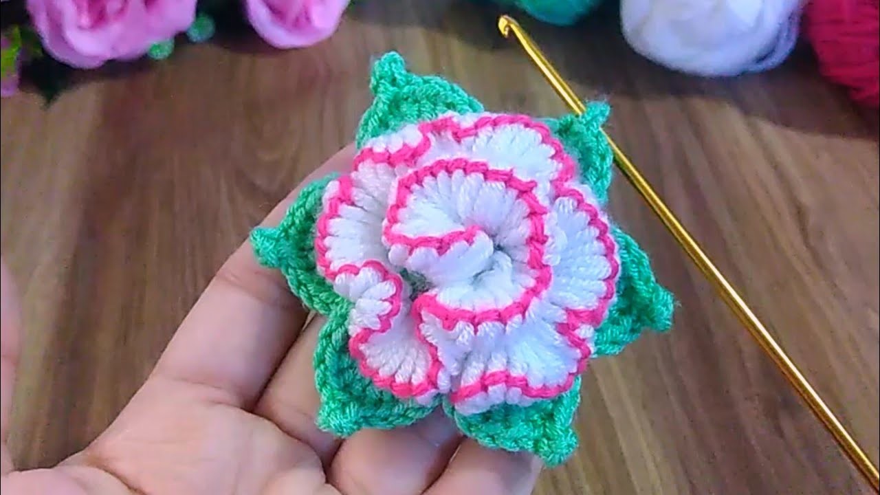 Crochet flower beautiful tunisian crochet rose 3d #crochet #knitting