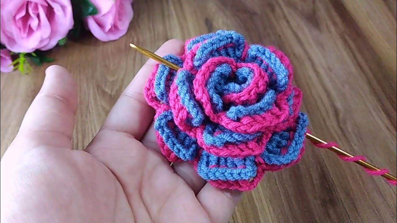 Crochet flower double colors . flor de croche passo a passo  #crochet #knitting