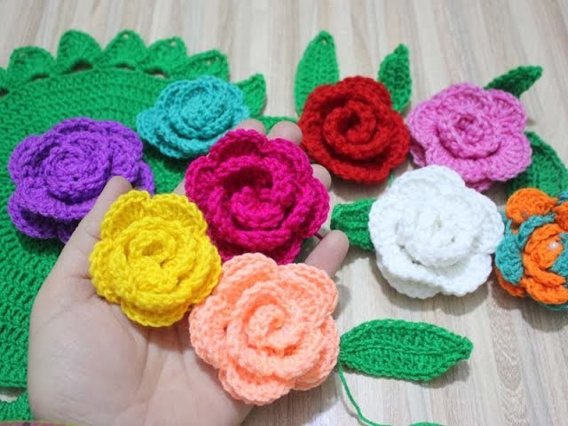 Crochet Rose Flowers Video. Roses Table Mat. Flowers Table Runner