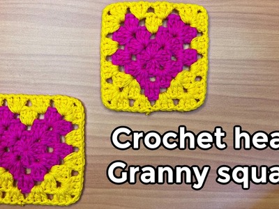 Easy Crochet heart granny square tutorial for tops, bags, sweaters