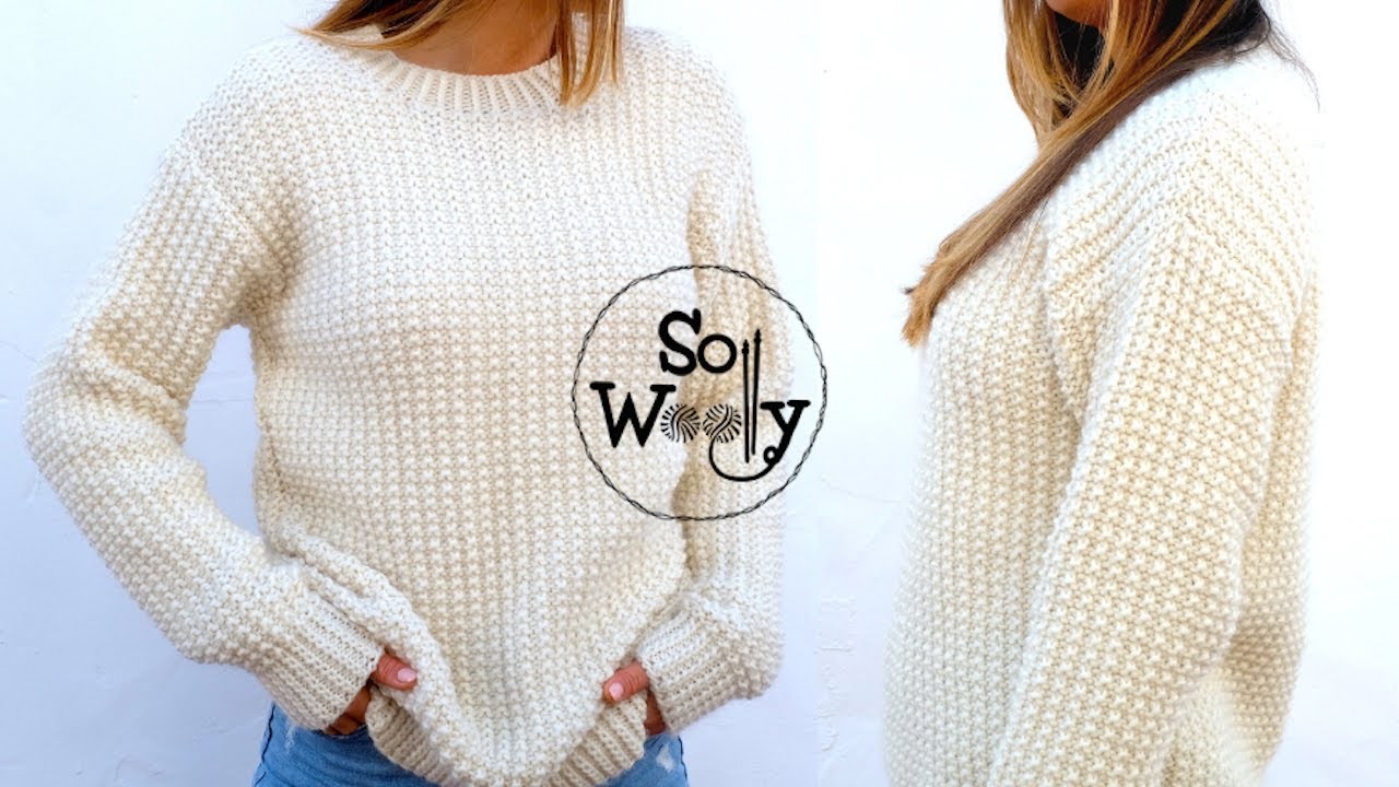 How to knit a Sweater with straight needles (round neck.long sleeves) - So Woolly