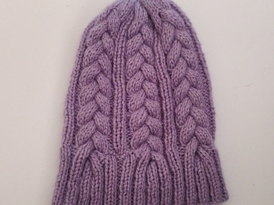 How to knit Easy Braid Cable knitting beanie with two knitting needles with written instructions.