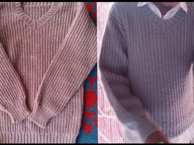 How to knit Men's sweater, knitted bottom up v neck sweater.