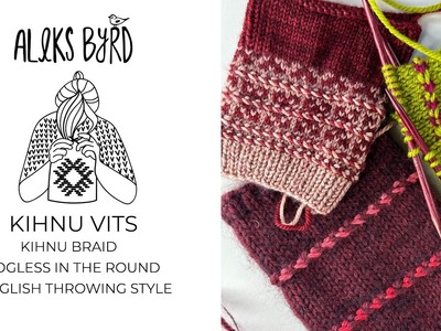 Kihnu vits braid knit jogless in the round English Throwing Style Knitting Tutorial by Aleks Byrd