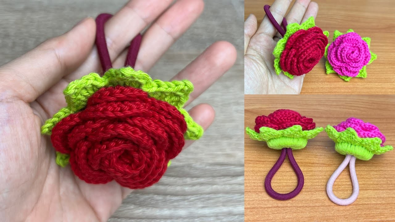 Knitting Rose Scrunchies. Very Easy Crochet Tunisian.