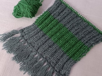 Muffler Knitting for Beginners | Easy Knitting pattern for muffler | reversible muffler design