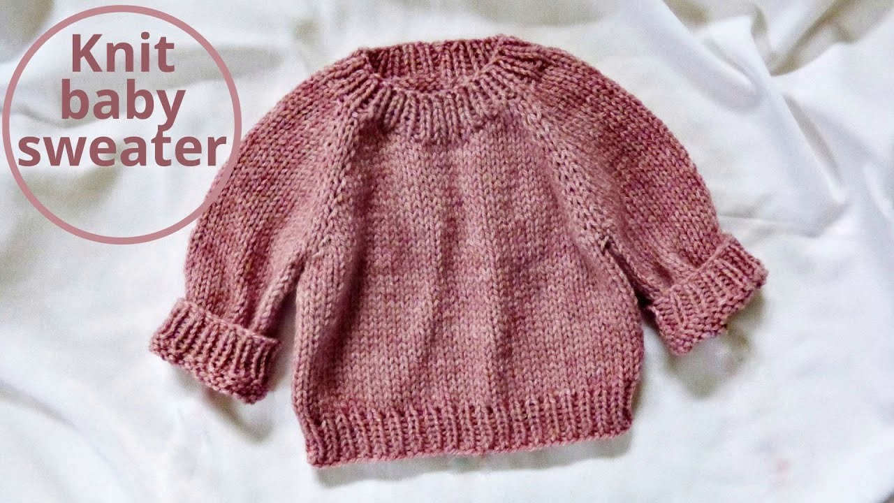Simple knitting sweater for babies. Knitting pattern pullover. The Poppy baby pullover. Size 0-3 mos