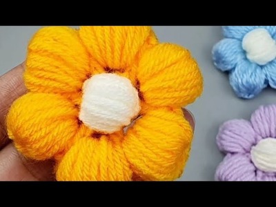 Woww???? puff puff crochet flower very easy crochet puff flower tutorial #crochet #knitting