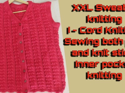 XXL ladies sweater | Invisible shoulder seam in knit and purl sts | Inner pocket knitting and sewing
