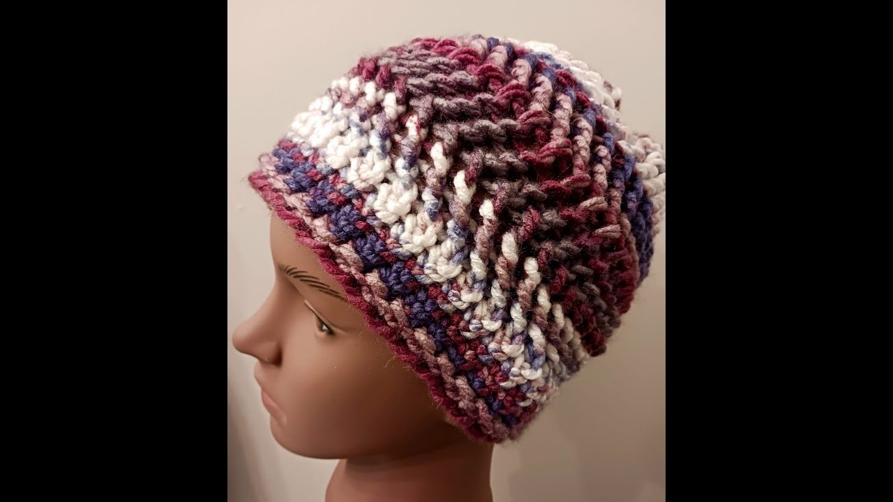 Zig Zag Juniper Beanie hat Loom Knit in Juniper Stitch