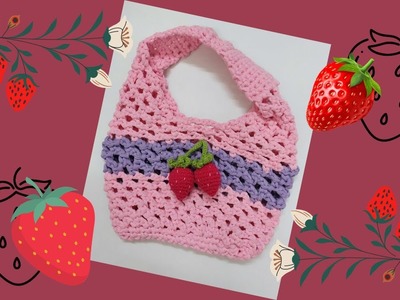 Auntie Nat's Crochet  - Strawberry T-Shirt Yarn Tote Bag