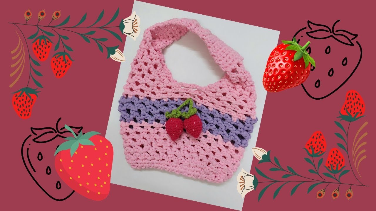 Auntie Nat's Crochet  - Strawberry T-Shirt Yarn Tote Bag