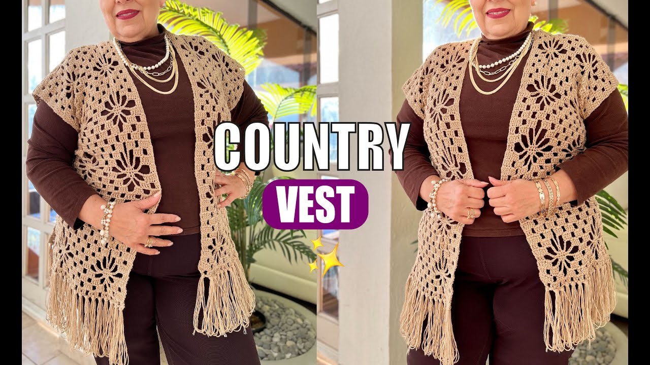 Country Vest. How to crochet - EASY AND FAST - BY LAURA CEPEDA