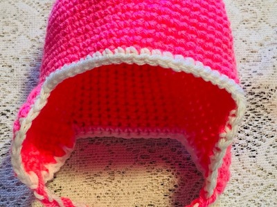 Crochet Hat With Ear Flaps Size 1-3 Months