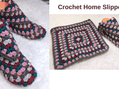 HOW TO CROCHET A COZY AND EASY HOME SLIPPERS WITH ONLY ONE GRANNY SQUARE?