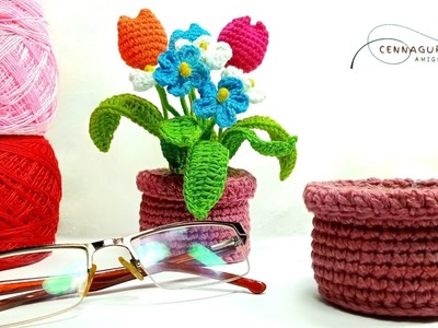 How to Crochet a Flower Pot And Soil For Beginners || Crochet Pot For Flowers