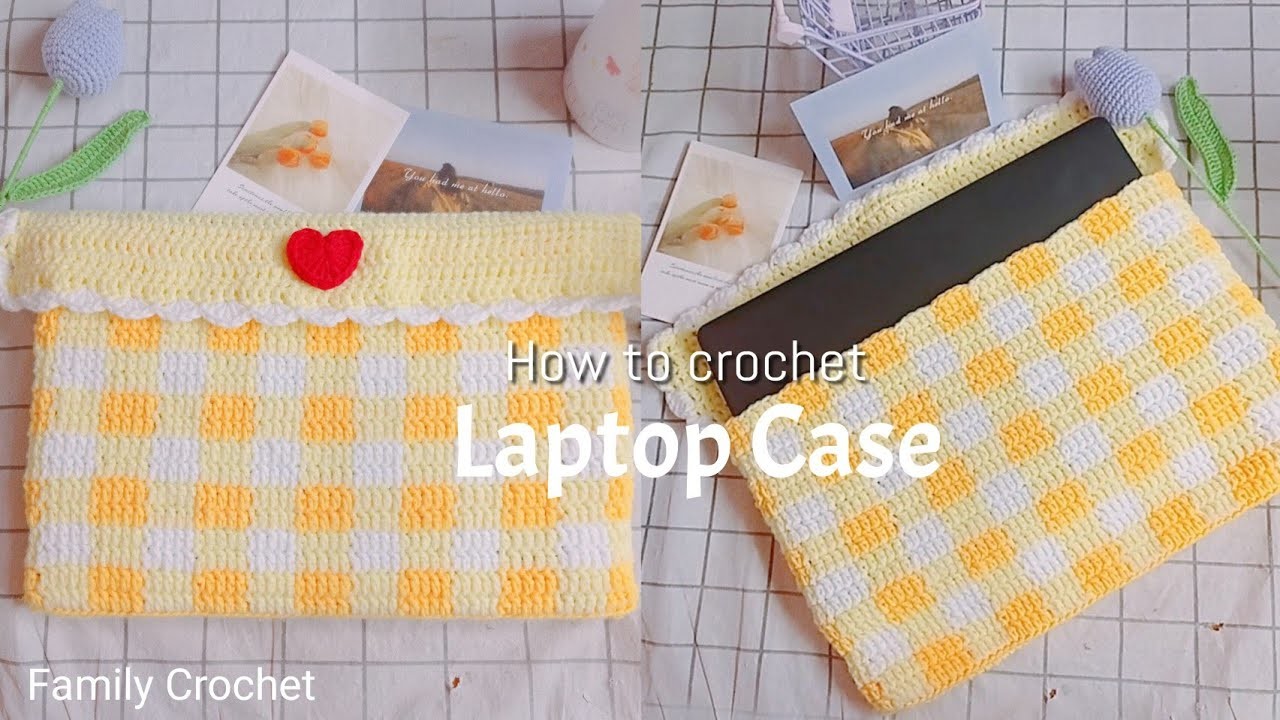 How to Crochet Gingham Laptop Case.Crochet laptop bag