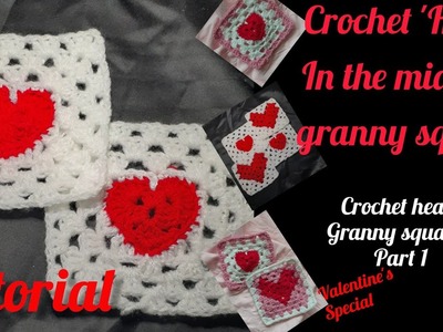 How to crochet granny square with heart in the center. heart in the middle granny square tutorial