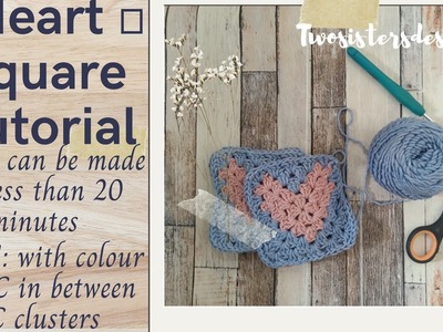 How to crochet heart granny square tutorial
