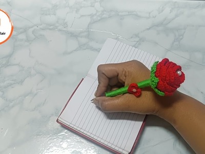 How to crochet ROSE FLOWER PEN | Diy Rose???? Flower Pen | Valentine's Day Special.