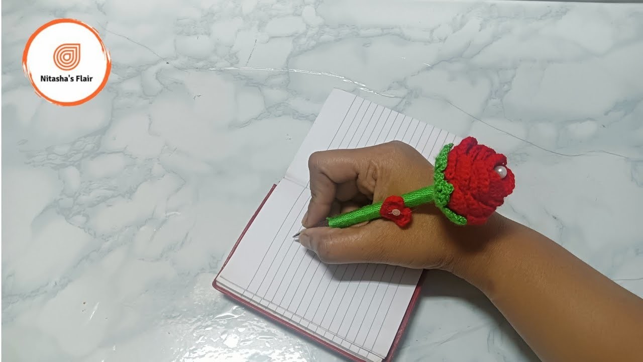 How to crochet ROSE FLOWER PEN | Diy Rose???? Flower Pen | Valentine's Day Special.