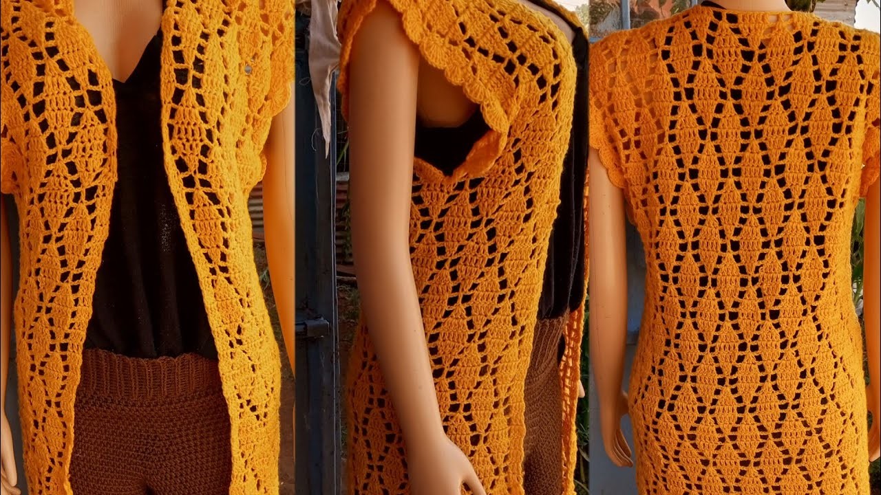 How to crochet sleeveless long kimono.duster cardigan #coverup