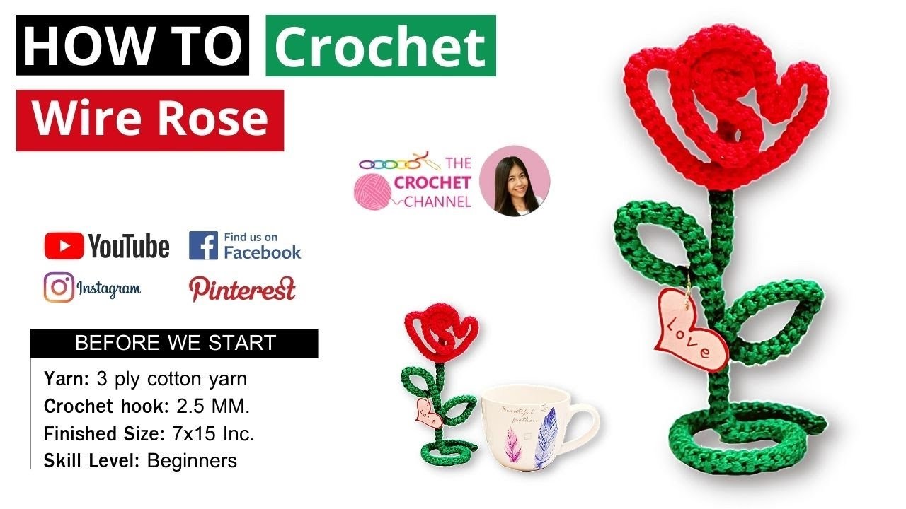 ????How To Crochet Wire Rose Flower | EASY DIY Crochet Gift ????❤️