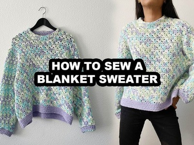 How to sew a crochet blanket sweater.