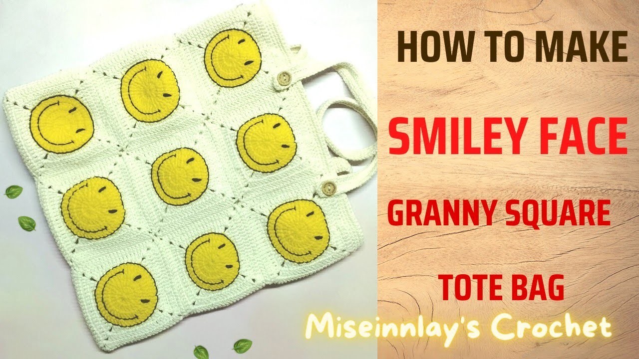 (Part 1) How to Crochet | Smiley Face | Granny Square Tote Bag #tutorial #grannysquare #totebag