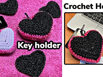 Quick and easy valentine crochet Heart key holder tutorial